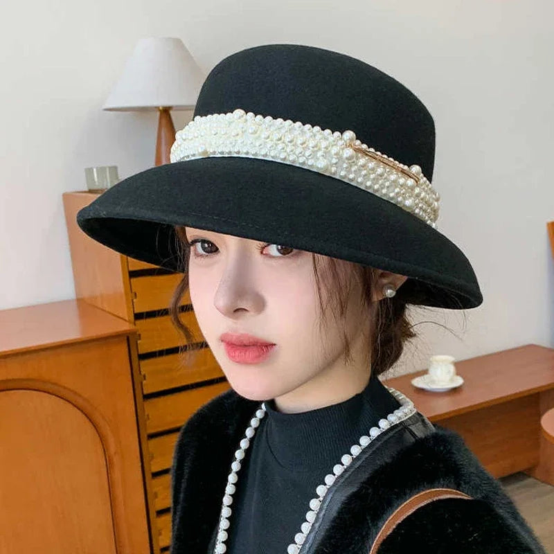 Hepburn Pearl Wide Brim Bucket Hat