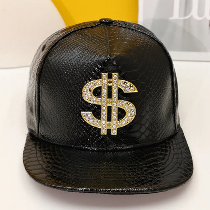 Crocodile Pattern Gold Dollar Sign Flat Brim Hip Hop Baseball Hat