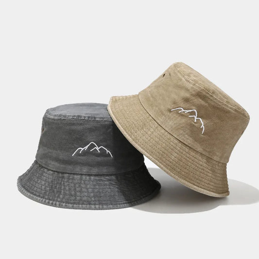 Washed Old Mountain Embroidery Fisherman Hat