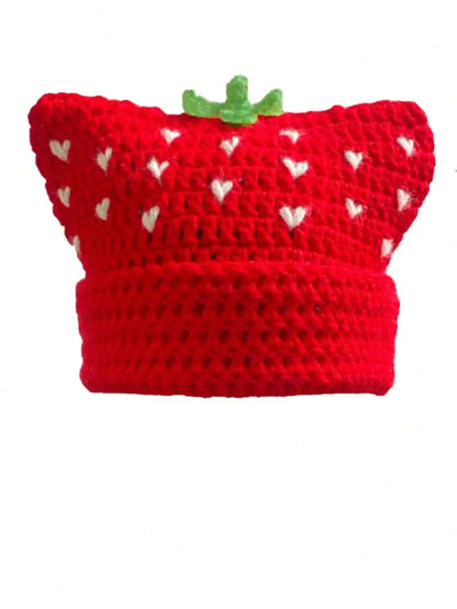 Cartoon Strawberry Crochet Ruffled Bucket Hat