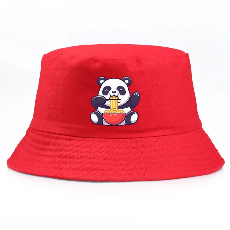 Panda Eating Noodles Reversible Summer Bucket Hat