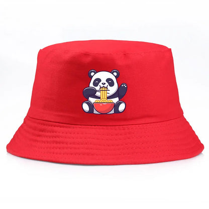 Panda Eating Noodles Reversible Summer Bucket Hat