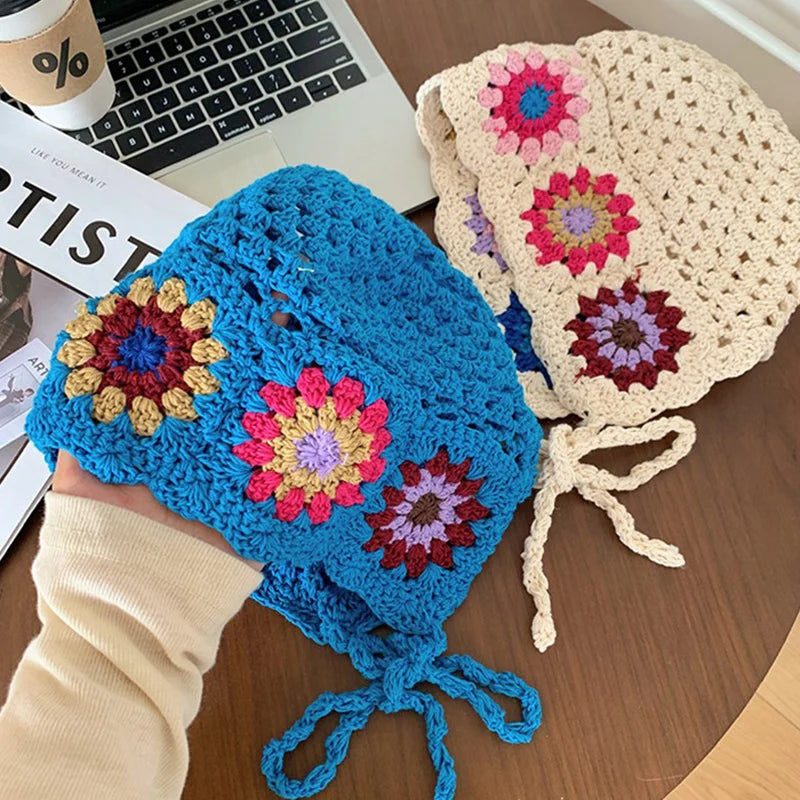 Japanese Handmade Crochet Flower Retro Knitted Bucket Hat