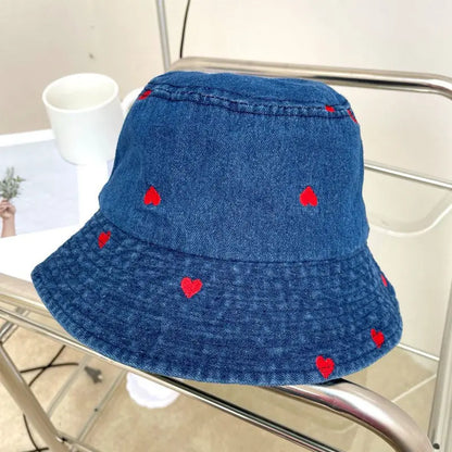 Women’s Embroidered Heart Denim Bucket Hat