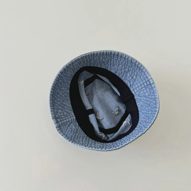 Kids Bow Denim Bucket Hat
