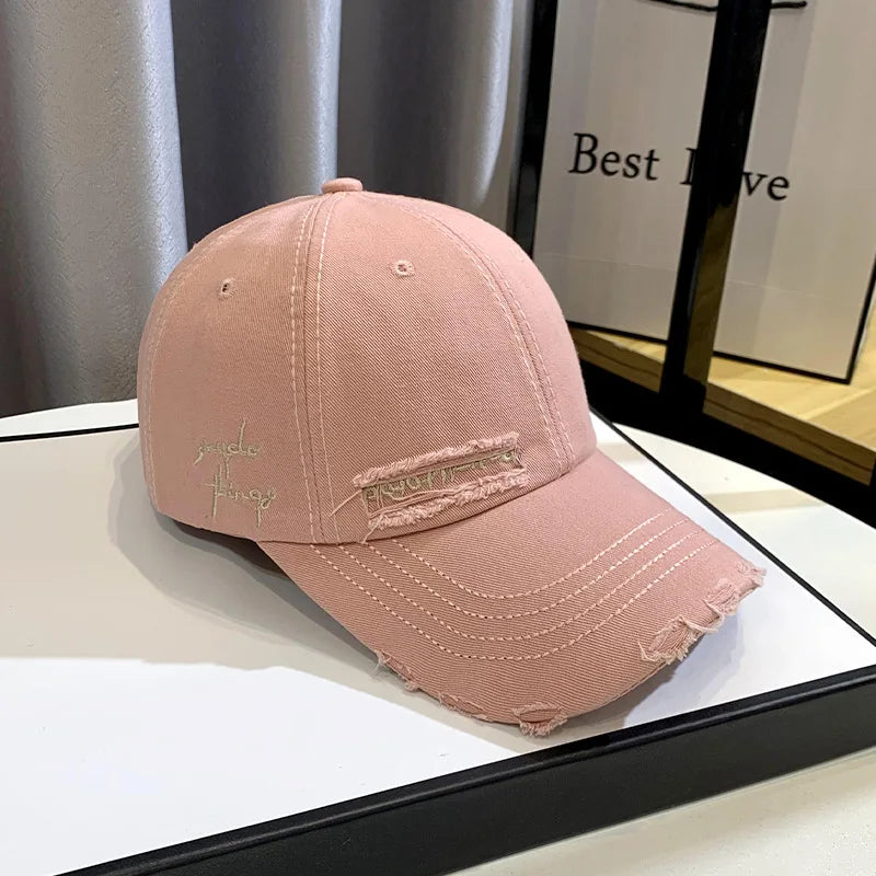 Unisex Korean Trend Distressed Embroidered Baseball Cap