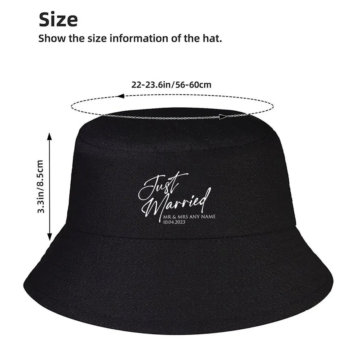 Dreamy Just Married Calligraphy Text Bucket Hat