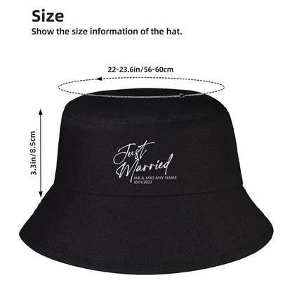 Dreamy Just Married Calligraphy Text Bucket Hat