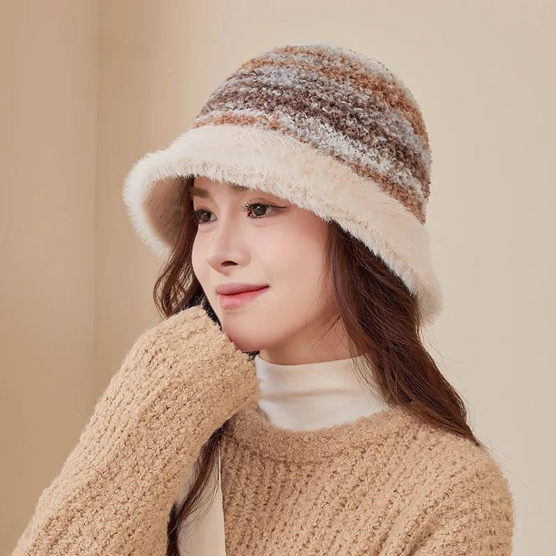 Colorful Plush Knit Winter Bucket Hat