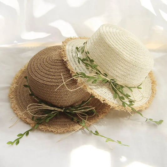 Womens Rattan Weave Wide Brim Bow Bucket Hat
