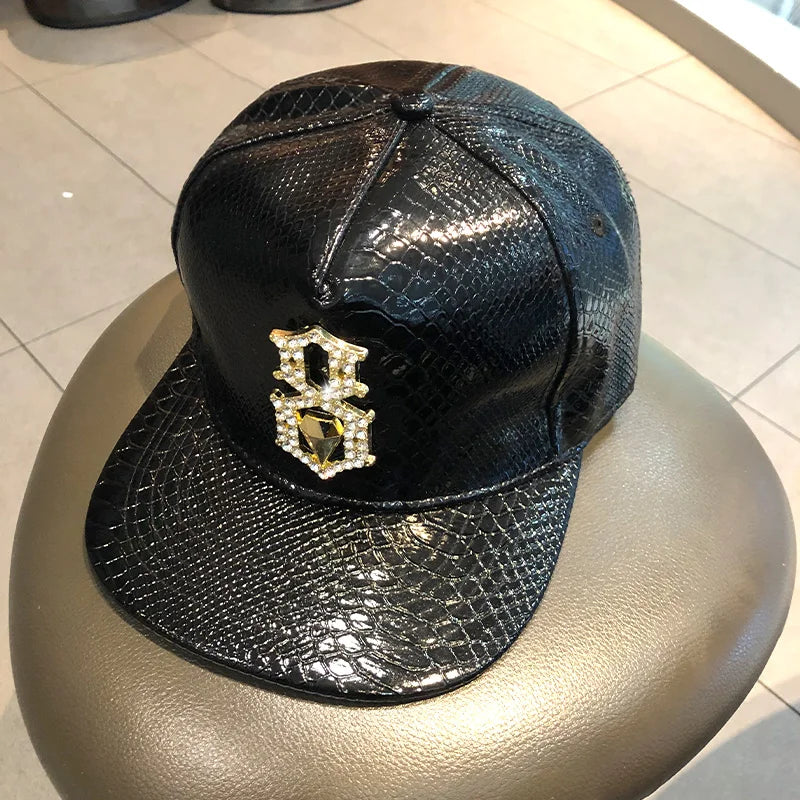 Leather Street Style Flat Brim Hip Hop Cap