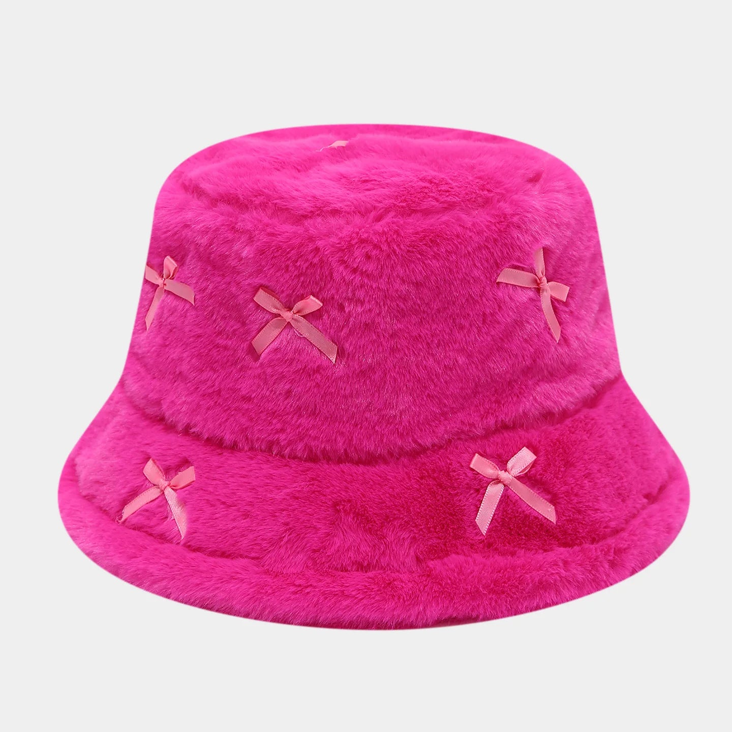 Literary Artistic Girlish Bow Plush Bucket Hat