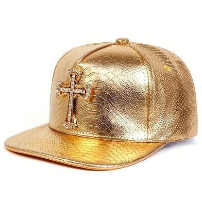 Cross Label Python Patterned Leather Baseball Hat