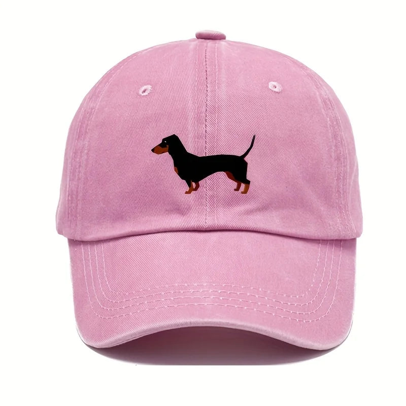 Retro Dachshund Cartoon Print Baseball Cap