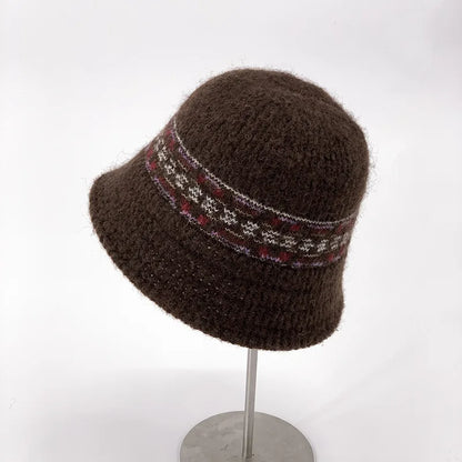 Ethnic Knitted Autumn Winter Bucket Hat Versatile Street Style