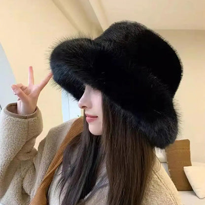 Women’s Plush Faux Fur Winter Bucket Hat