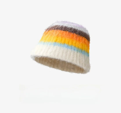 Gradient Stripe Wool Beanie Women Winter