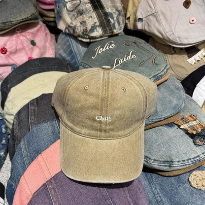 Soft Top Embroidered Letter Retro Baseball Cap