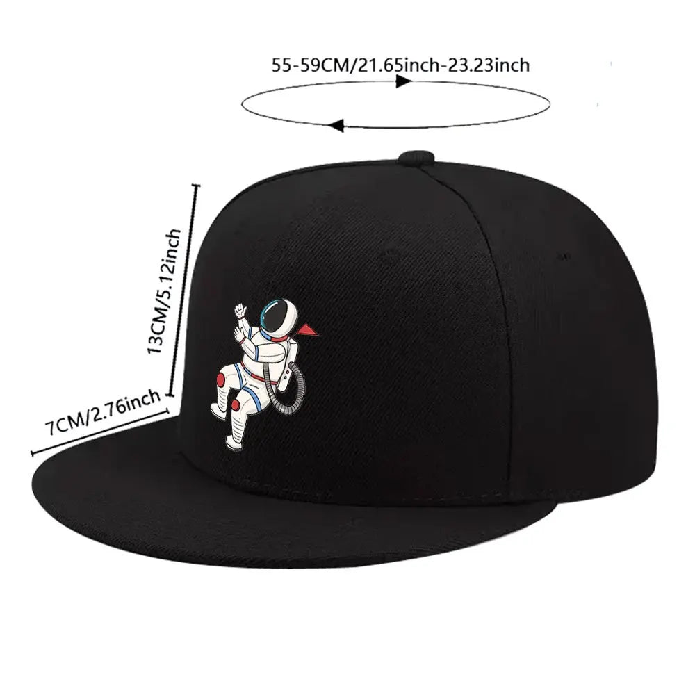 Astronaut Floating Graphic Flat Brim Snapback Cap