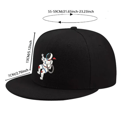 Astronaut Floating Graphic Flat Brim Snapback Cap