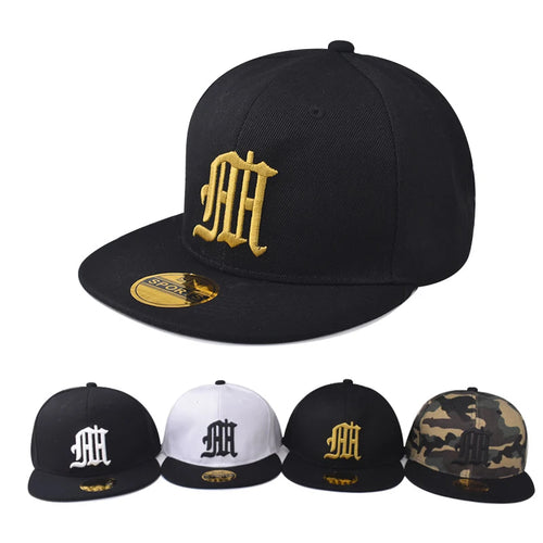 Unisex HH Letter Embroidery Flat Brim Hip Hop Cap