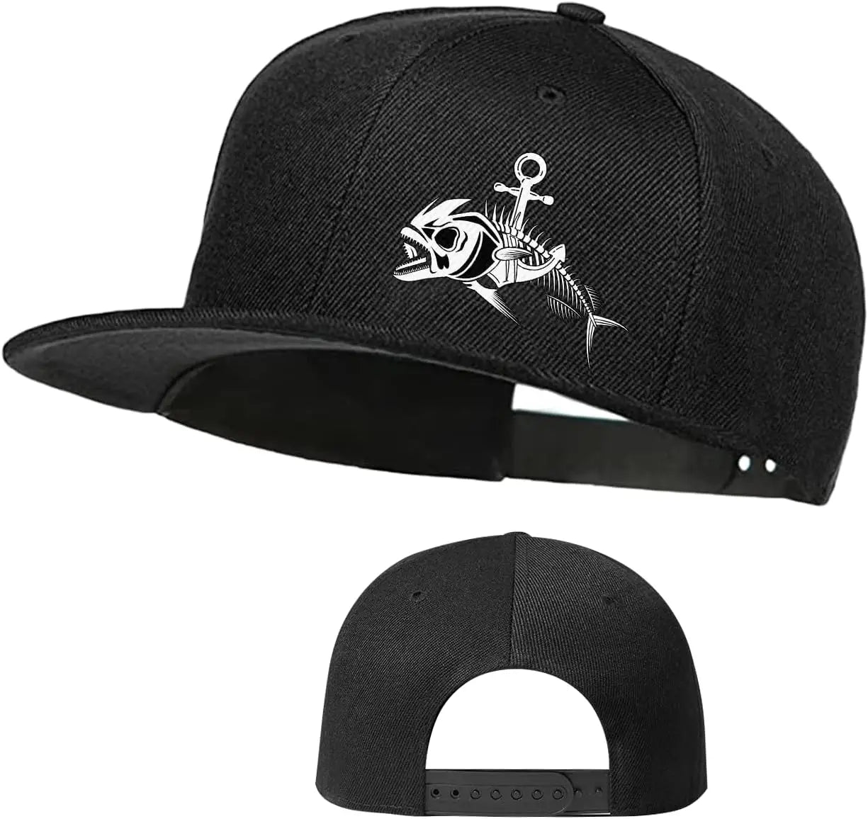 Fish Skeleton Anchor Graphic Snapback Cap