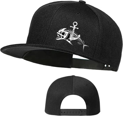 Fish Skeleton Anchor Graphic Snapback Cap