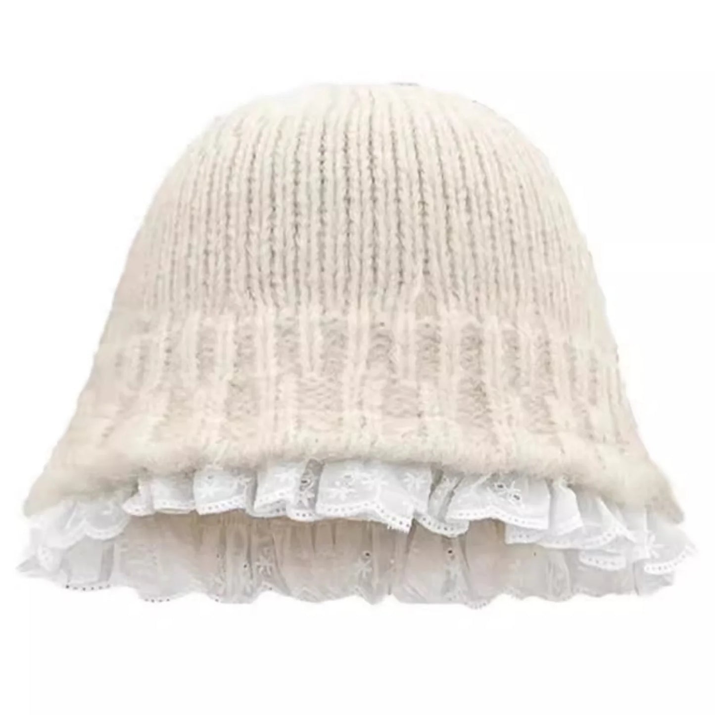 Women's Knitted Lace Trim Bucket Hat