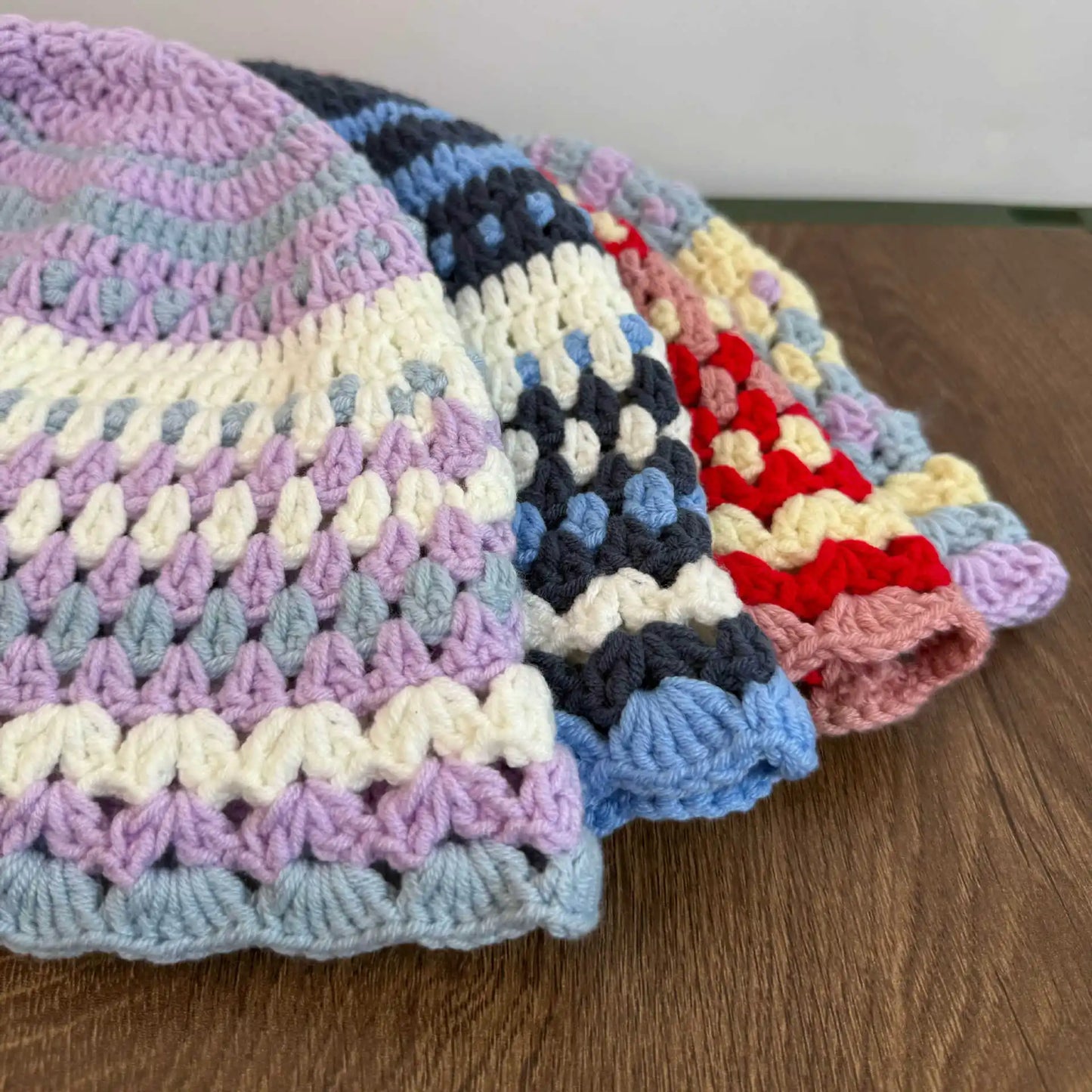 Vintage Handmade Crochet Bohemian Striped Bucket Hat