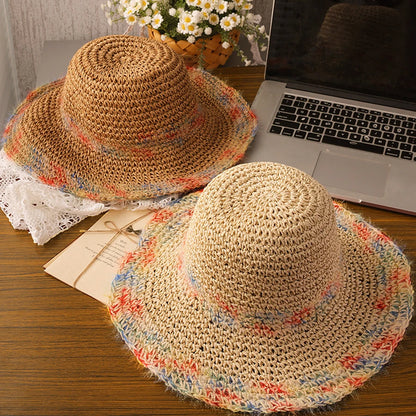Colorful Woven Straw Wide Brim Bucket Hat