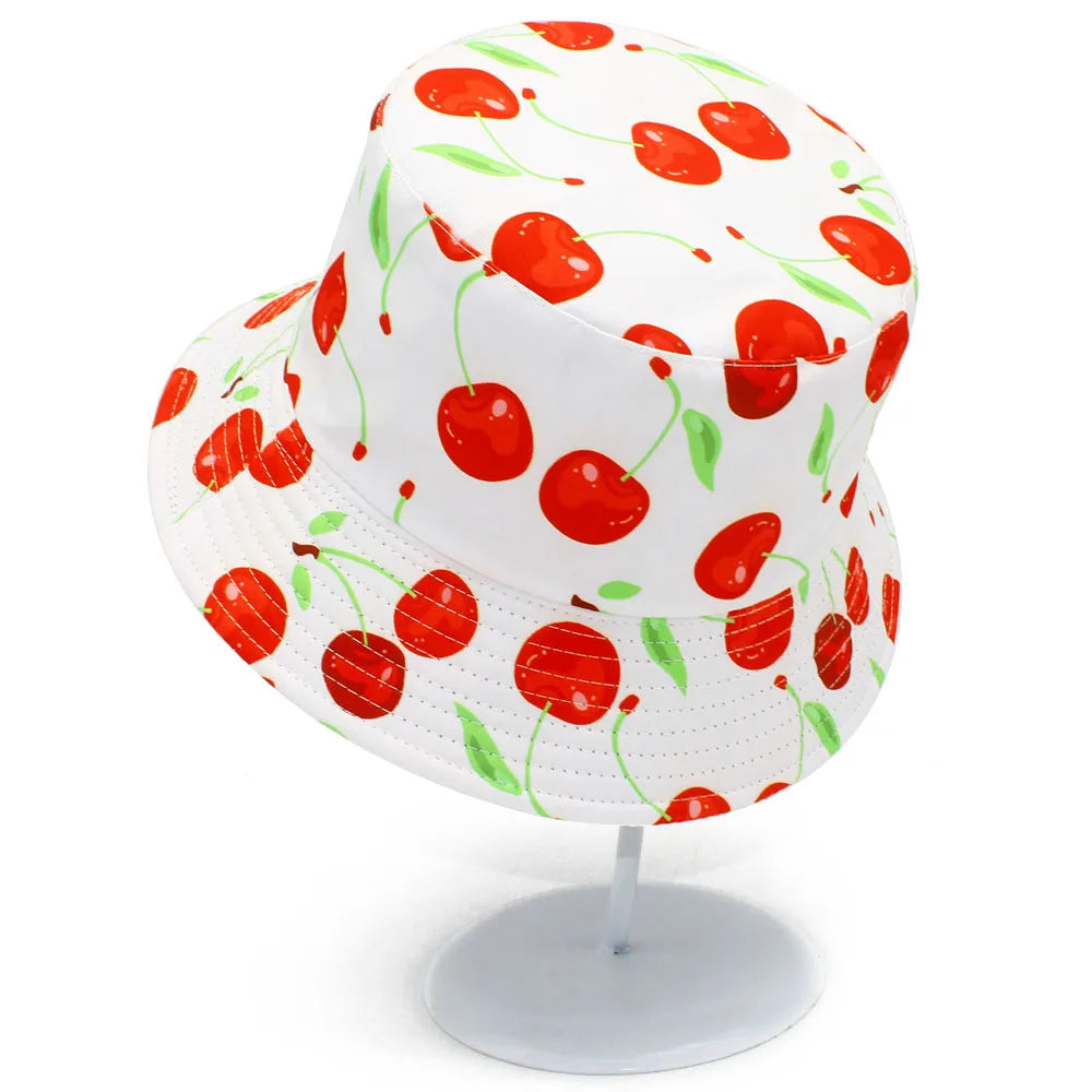 Reversible Cherry Print Unisex Bucket Hat