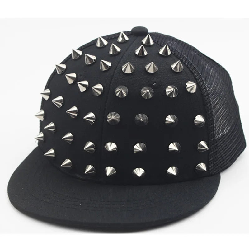 Unisex Rivet Punk Rock Flat Brim Snapback Cap