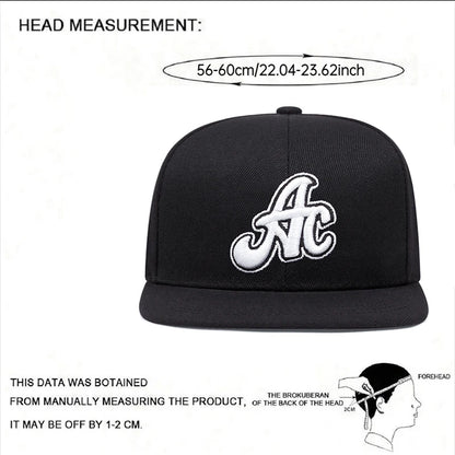 AC Side Embroidered Flat Brim Snapback Cap