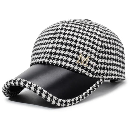 Houndstooth Wool Blend Baseball Cap