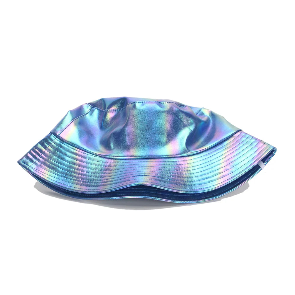 Laser Rainbow Luminous Faux Leather Bucket Hat