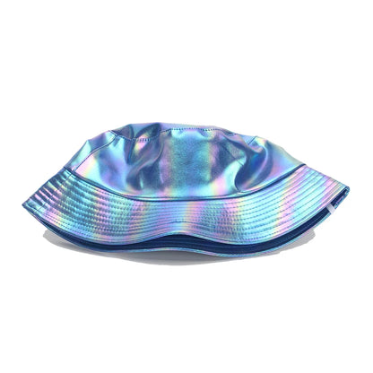 Laser Rainbow Luminous Faux Leather Bucket Hat