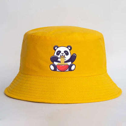 Panda Eating Noodles Reversible Summer Bucket Hat