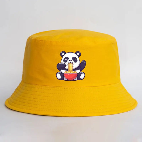 Panda Eating Noodles Reversible Summer Bucket Hat