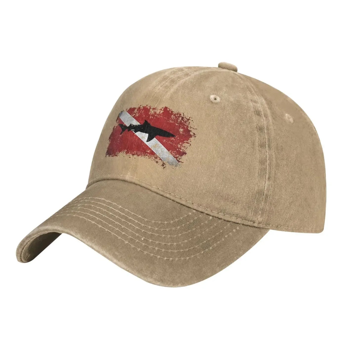 Vintage Shark Scuba Dive Flag Retro Sports Denim Cap