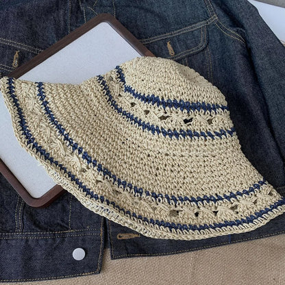Korean Handmade Straw Crochet Vacation Bucket Hat