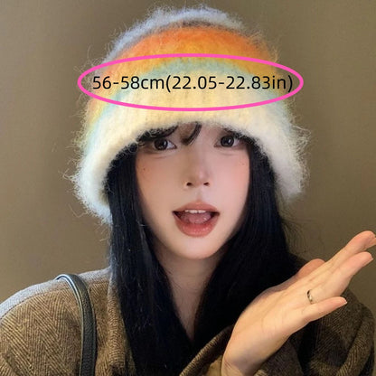 Korean Y2k Striped Woolen Warm Bucket Hat