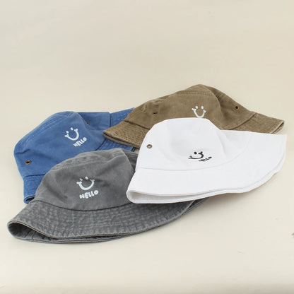 Kids Smiling Face Cotton Summer Bucket Hat