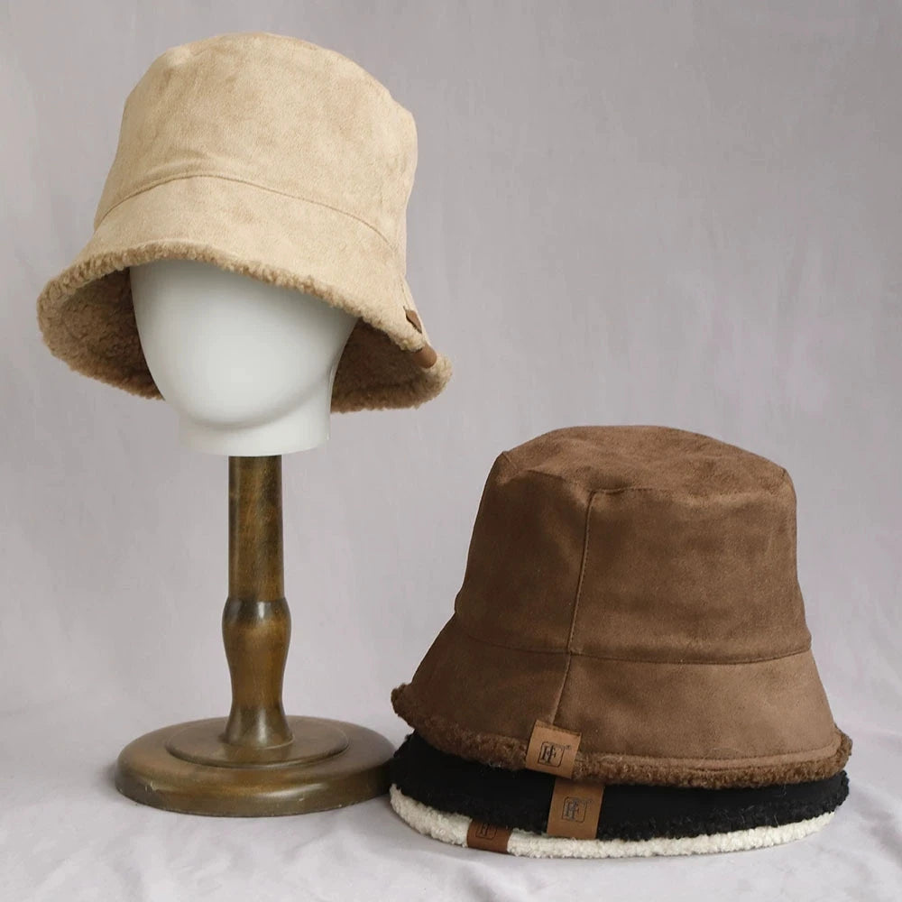 Women’s Reversible Lamb Wool Winter Bucket Hat