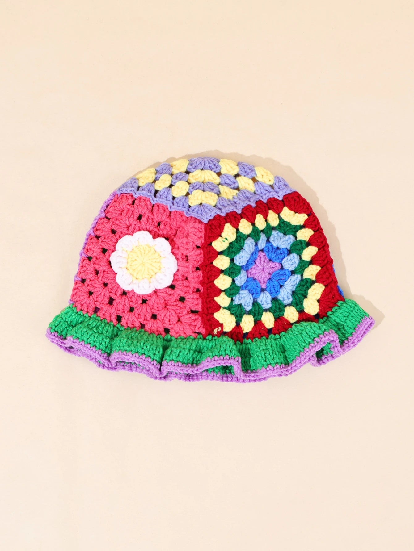Flower Wool Hollow Knit Bucket Hat