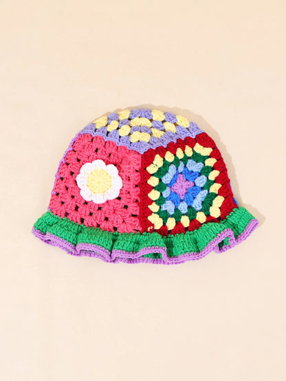 Flower Wool Hollow Knit Bucket Hat