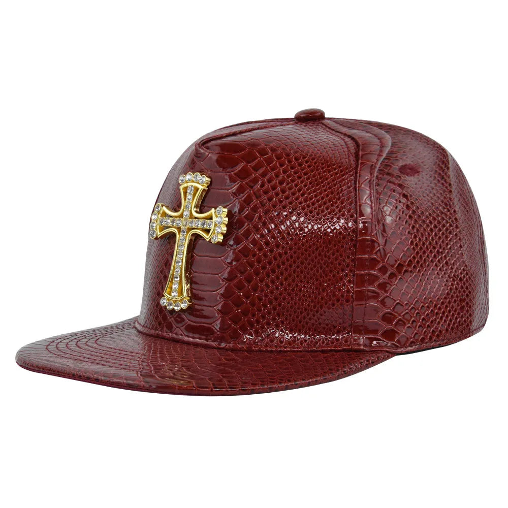 Unisex Cross Metal Label Hip-hop Flat Brim Cap