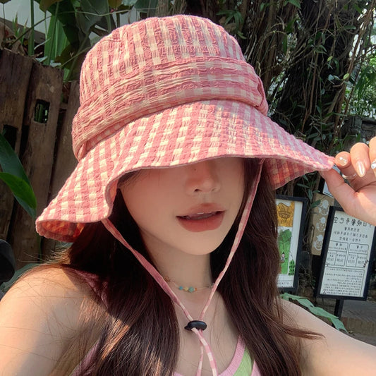 Women's Vintage Pink Plaid Bucket Hat