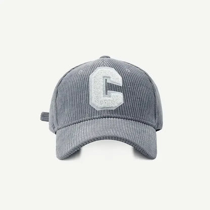 Corduroy Letter C Winter Baseball Cap