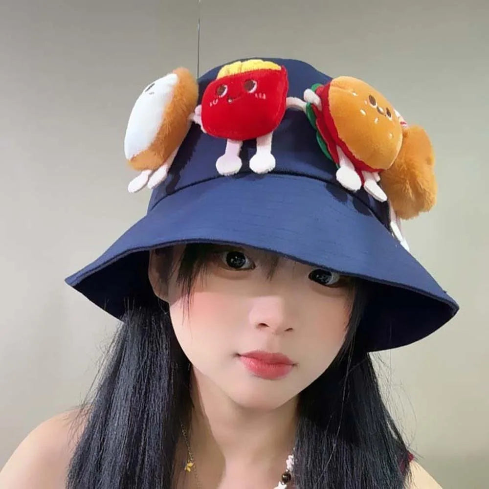 French Fries Hamburger Cartoon Sunshade Bucket Hat