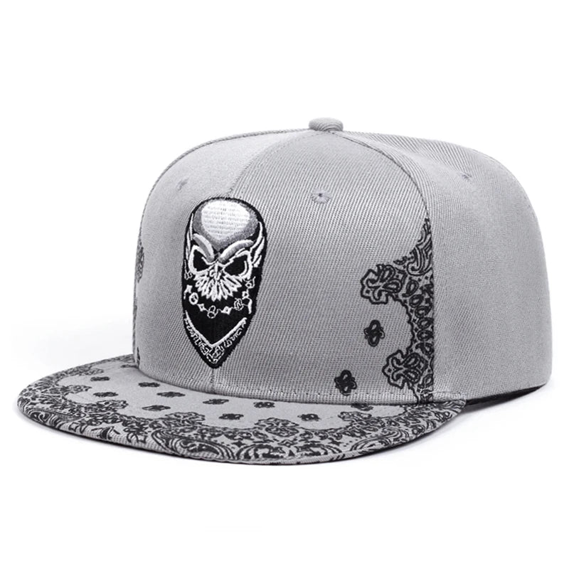 Paisley Skeleton Embroidery Hip Hop Flat Snapback Cap
